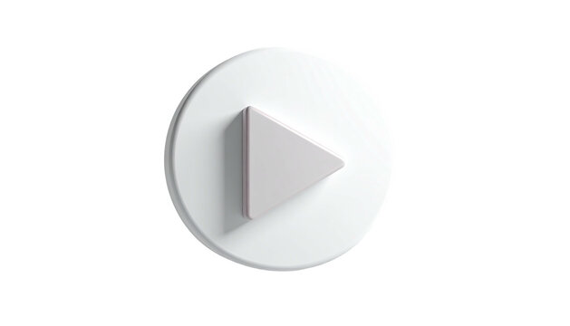 A glossy white play button on a white circle, set against a dark background