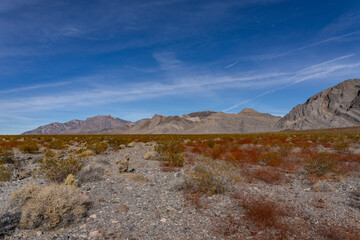 Funeral Mountains, a subrange of the Amargosa Range that form the eastern wall of Death Valley. California State Route 190.  Mojave Desert / Basin and Range Province.  Furnace Creek Fault, Walker Lane