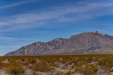 Funeral Mountains, a subrange of the Amargosa Range that form the eastern wall of Death Valley. California State Route 190.  Mojave Desert / Basin and Range Province.  Furnace Creek Fault, Walker Lane