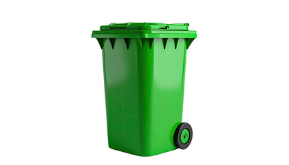 A brightly lit, bright green plastic recycling bin against a stark black background