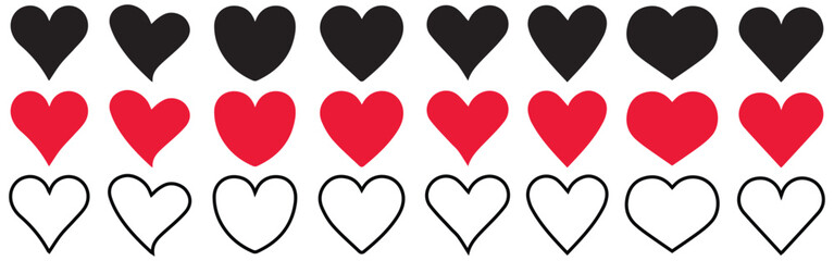 heart red Shape set collection pack black icon silhouette vector flat illustration design on white background
