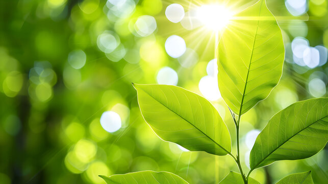 Sunlight streaming through vibrant green leaves creates a fresh, natural feeling perfect for eco-friendly brands and wellness campaigns during spring