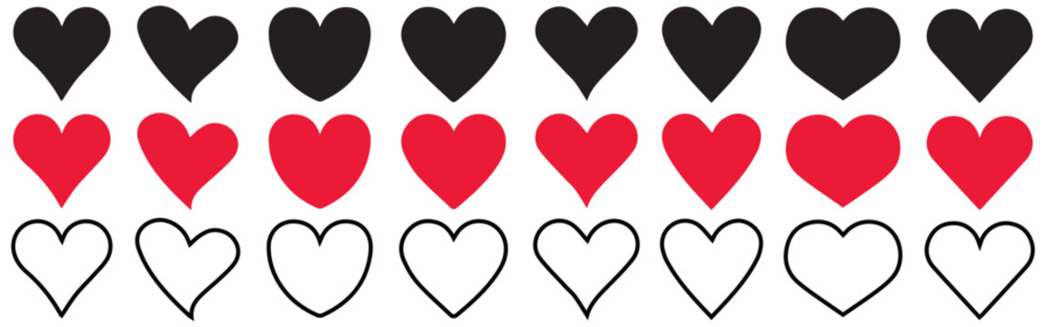heart red Shape set collection pack black icon silhouette vector flat illustration design on white background