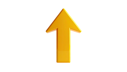 Golden upward arrow with a 3D effect on a solid black background