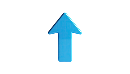 A glossy, light-blue arrow pointing upwards against a stark black background