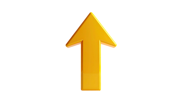 Golden upward arrow with a 3D effect on a solid black background