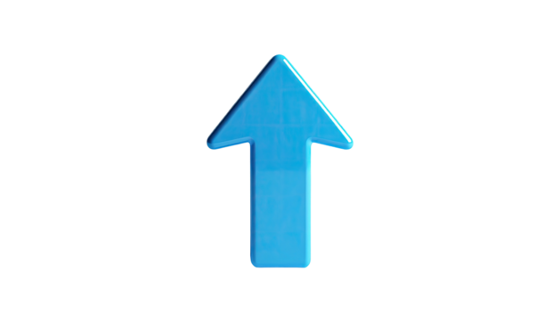 A glossy, light-blue arrow pointing upwards against a stark black background