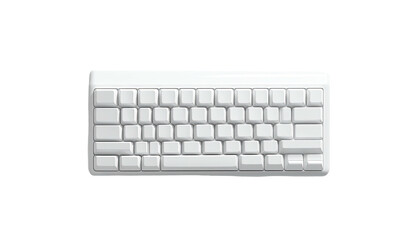 A top-down view of a white, minimalist computer keyboard on a black background