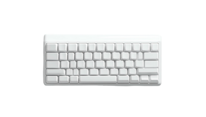 A top-down view of a white, minimalist computer keyboard on a black background