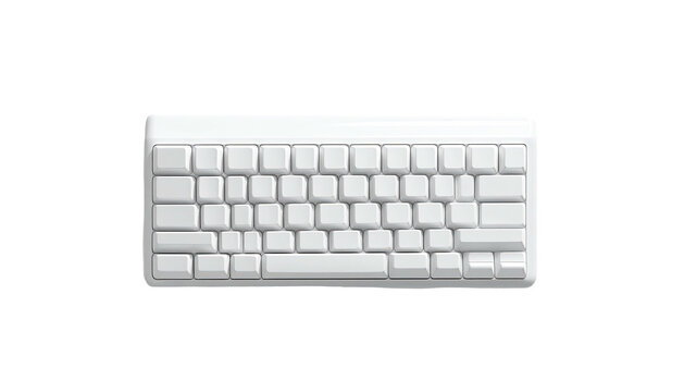 A top-down view of a white, minimalist computer keyboard on a black background