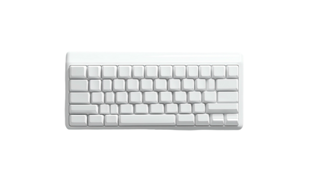 A top-down view of a white, minimalist computer keyboard on a black background