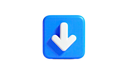 3D rendered blue square icon with a white downward-pointing arrow on black background