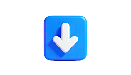 3D rendered blue square icon with a white downward-pointing arrow on black background