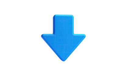 A vibrant, blue 3D arrow pointing downward against a stark black background