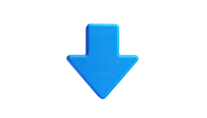 A vibrant, blue 3D arrow pointing downward against a stark black background