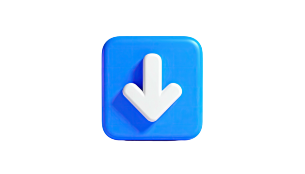 3D rendered blue square icon with a white downward-pointing arrow on black background