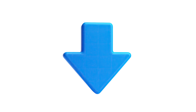 A vibrant, blue 3D arrow pointing downward against a stark black background