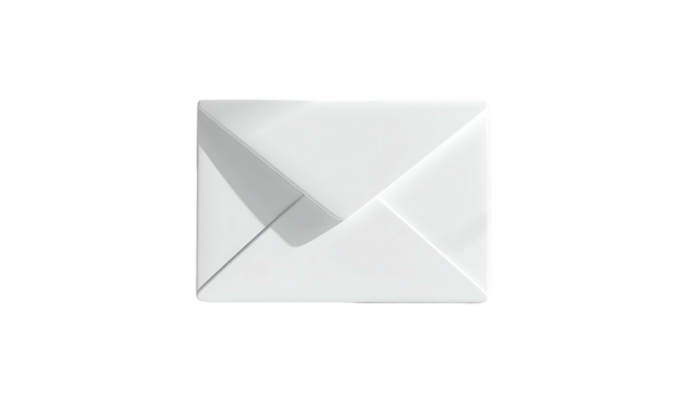 Isolated, glossy, white envelope against a solid black background