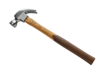 Claw hammer with wooden handle transparent background cutout png