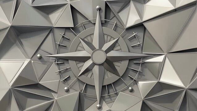 contemporary graphical representation of a direction finding instrument designed with a faceted geometric aesthetic and interconnected framework