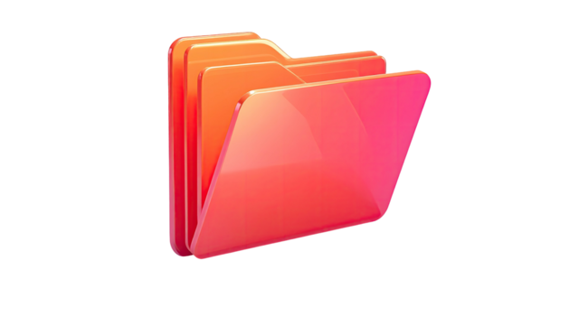 Glossy, stylized, red folder with open flap on black background