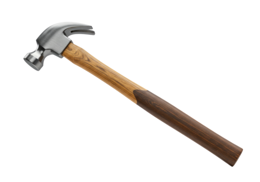 Claw hammer with wooden handle transparent background cutout png