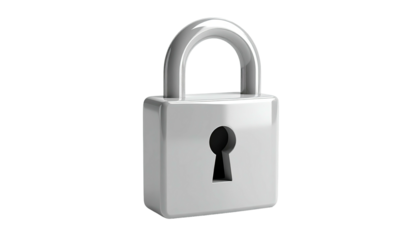 A close-up, glossy silver padlock sits against a solid black background
