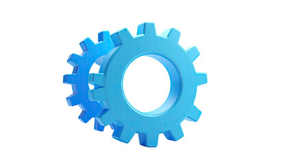 Two light blue interlocked gears against a black background, 3D rendering