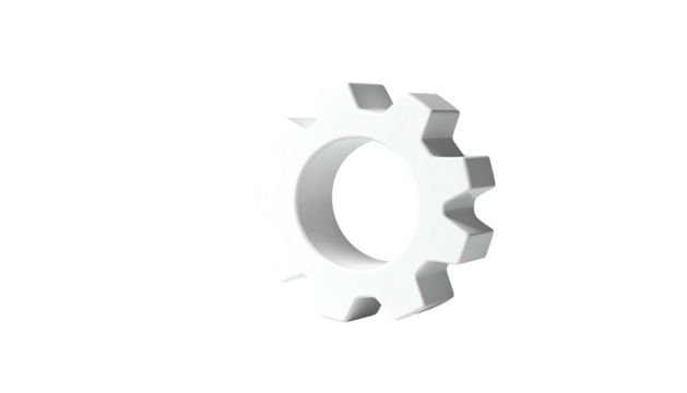 3D rendered white gear, isolated on a black background, simple design