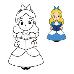 Alice sits peacefully, lost in her favorite book, surrounded by imagination and wonder. A delightful coloring page for kids who love reading and storytelling adventures.

