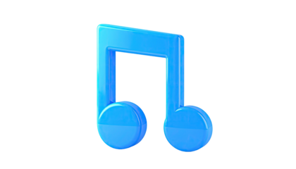 A glossy, blue 3D music note floats against a stark black background
