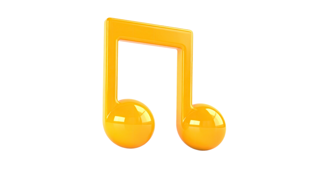 Shiny, golden, glossy musical note floating against a stark black background - Powered by Adobe