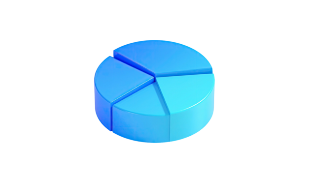 A 3D blue pie chart on a black background, showing data segmentation