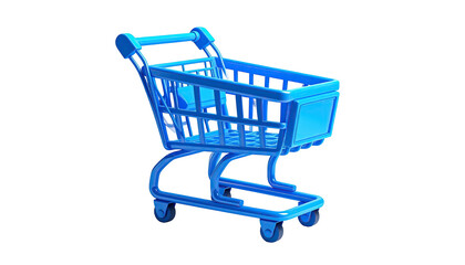 A bright blue shopping cart isolated against a dark background