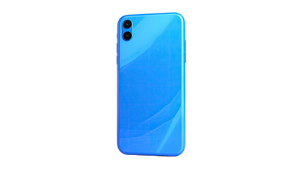 Blue smartphone rear, dual camera, sleek glossy design on a black background