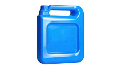Shiny blue plastic container with handle and screw-top against black