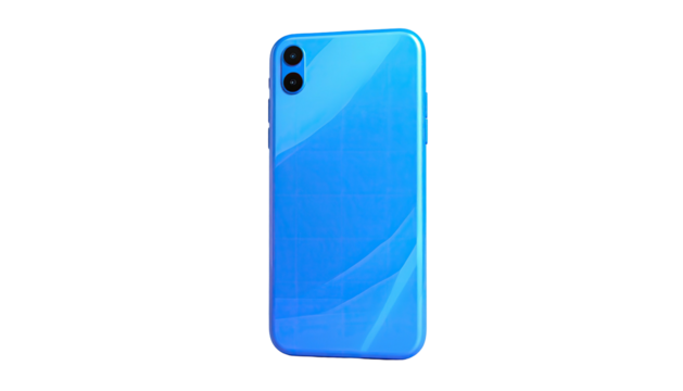 Blue smartphone rear, dual camera, sleek glossy design on a black background