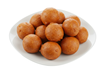 Plate of fried dough balls transparent background cutout png