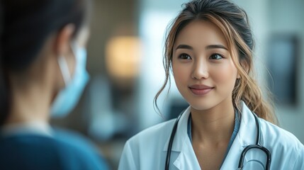Empathetic Healthcare Interaction: A compassionate medical professional provides care, demonstrating empathy and trust in a serene hospital environment.