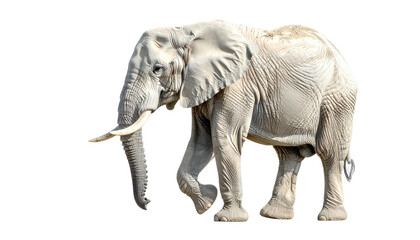 Obraz premium A majestic ivory-skinned elephant strides forward with its trunk held low
