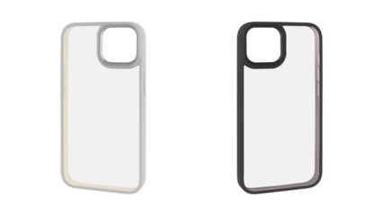 Transparent mobile phone cases with colorful borders on a transparent background.
