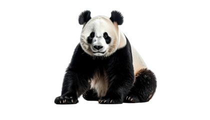 A large panda bear sits centered, its black and white fur clearly visible