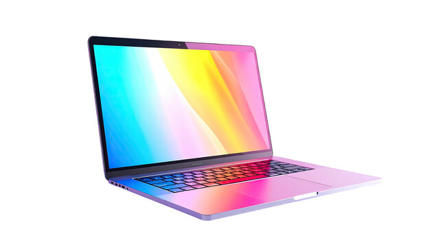 Open laptop with vibrant, abstract gradient display against a black background