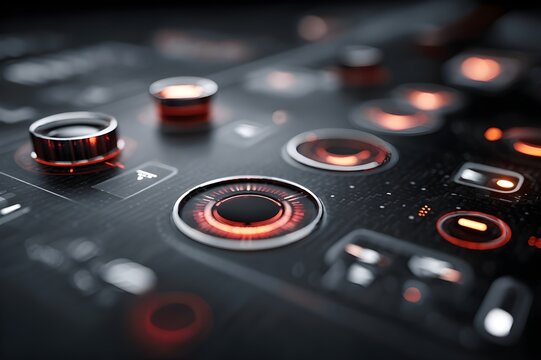 Futuristic Control Panel with Glowing Buttons and Touch Interface for Advanced Technology Command Center