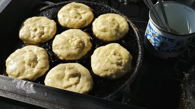 Close up shot of making Kamir. Kamir basically is a bread that almost similar to pancake from Pemalang, Central Java, Indonesia. 
