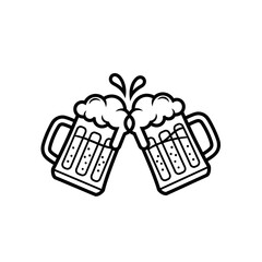 Beer Mugs Clinking Vector | Cheers Celebration Icon | Party Drink Outline Illustration