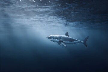 Powerful Great White Shark Patrolling Silently Through the Ocean for Marine Wildlife and Predator Photography