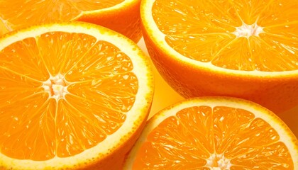 Close-up of halved citrus fruits. Bright orange colors and textures