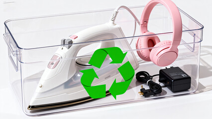 Storage bin with iron headphones charger