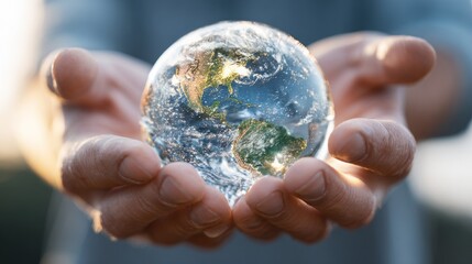 Hands holding a globe representing environment sustainability and conservation